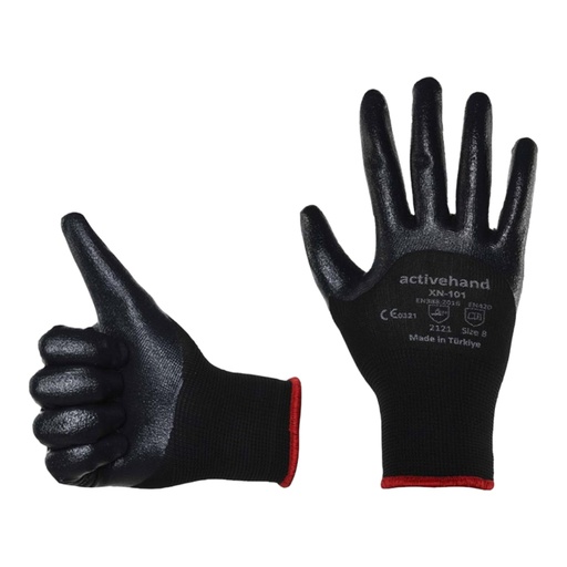 Activehand XN 101 Nitril Kaplı Eldiven (Siyah)